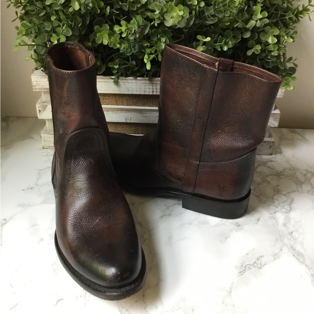 Frye Brown Leather Ankle Boots Classic Design